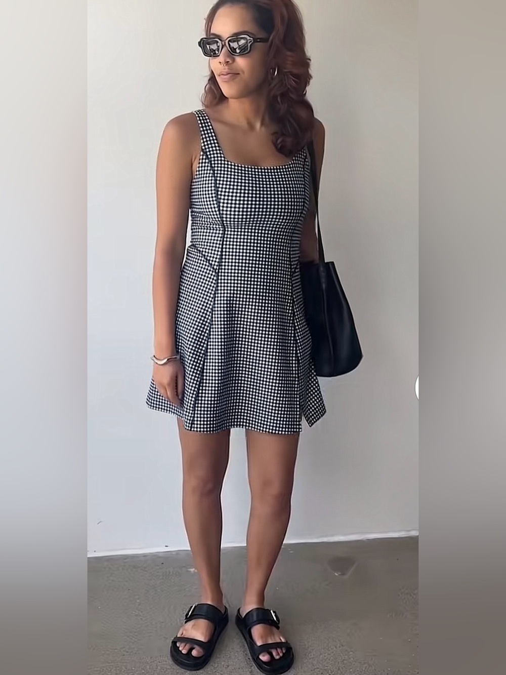 Abercrombie YPB Gingham Skater Mini Dress Black White Fit & Flare Tank XL